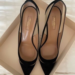 AQUAZZURA black suede mesh pumps.